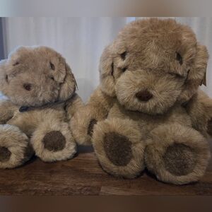 Rare 1985 Collectors Gund Duo - Jumbo And Medium Dog "Fetch", Tags 1370/1372